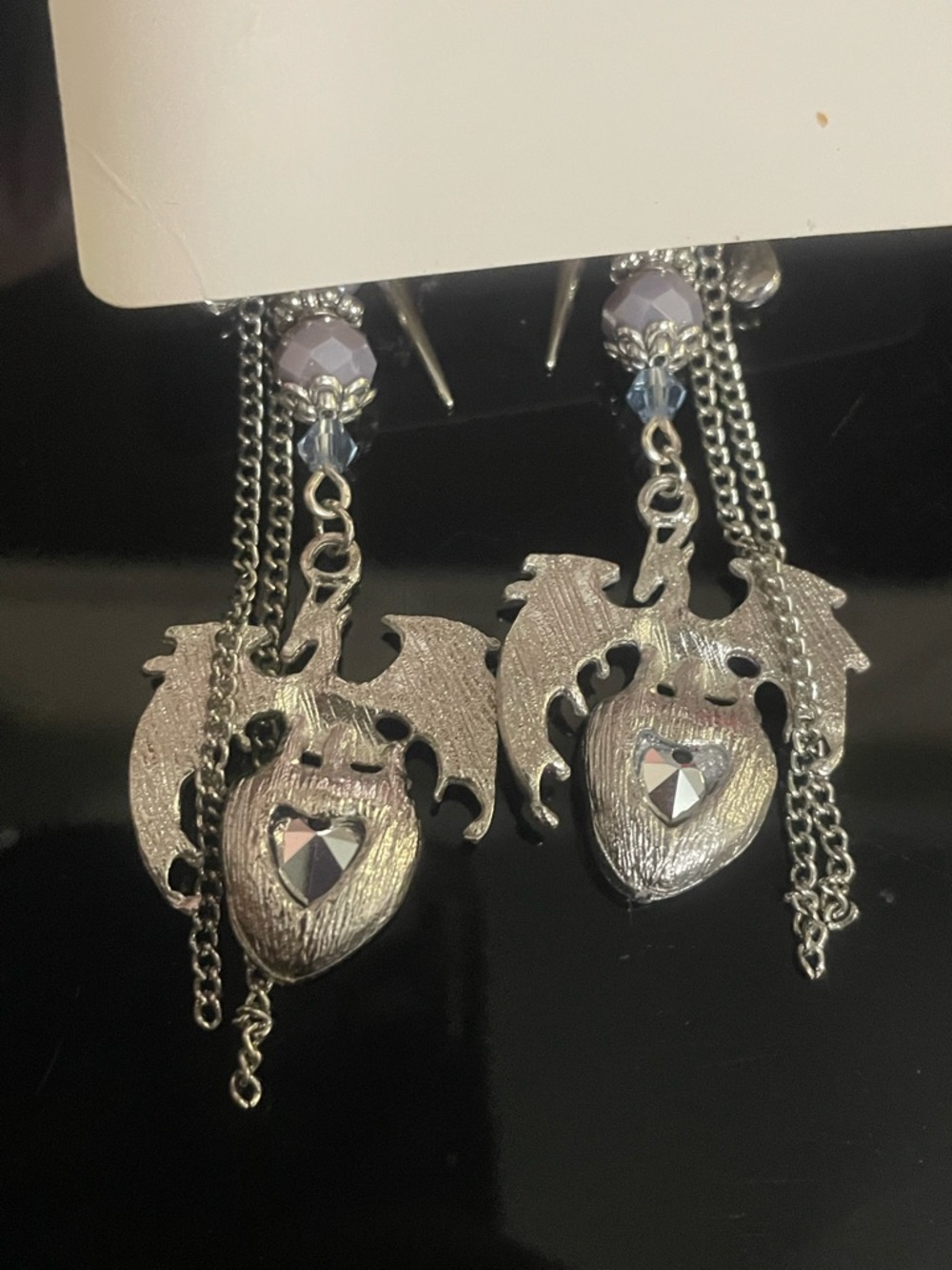 Artisan Fantasy Purple Dragon Heart Dangle Earrings - Picture 10 of 10